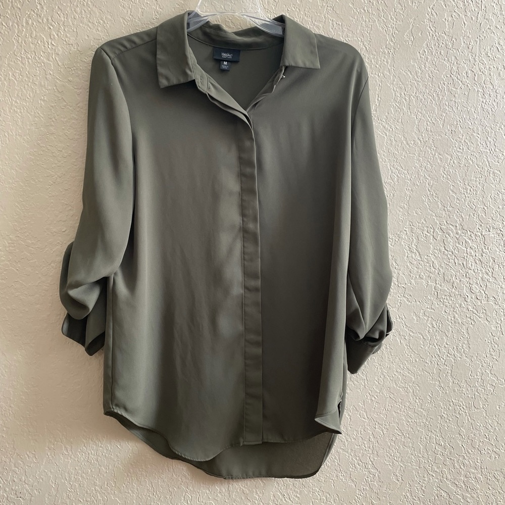 Mossimo Dark Green Button Down Blouse